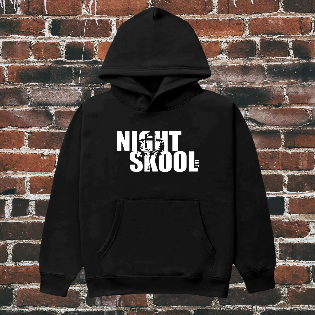 NightSkool Ent. Black Hoodie with White Print