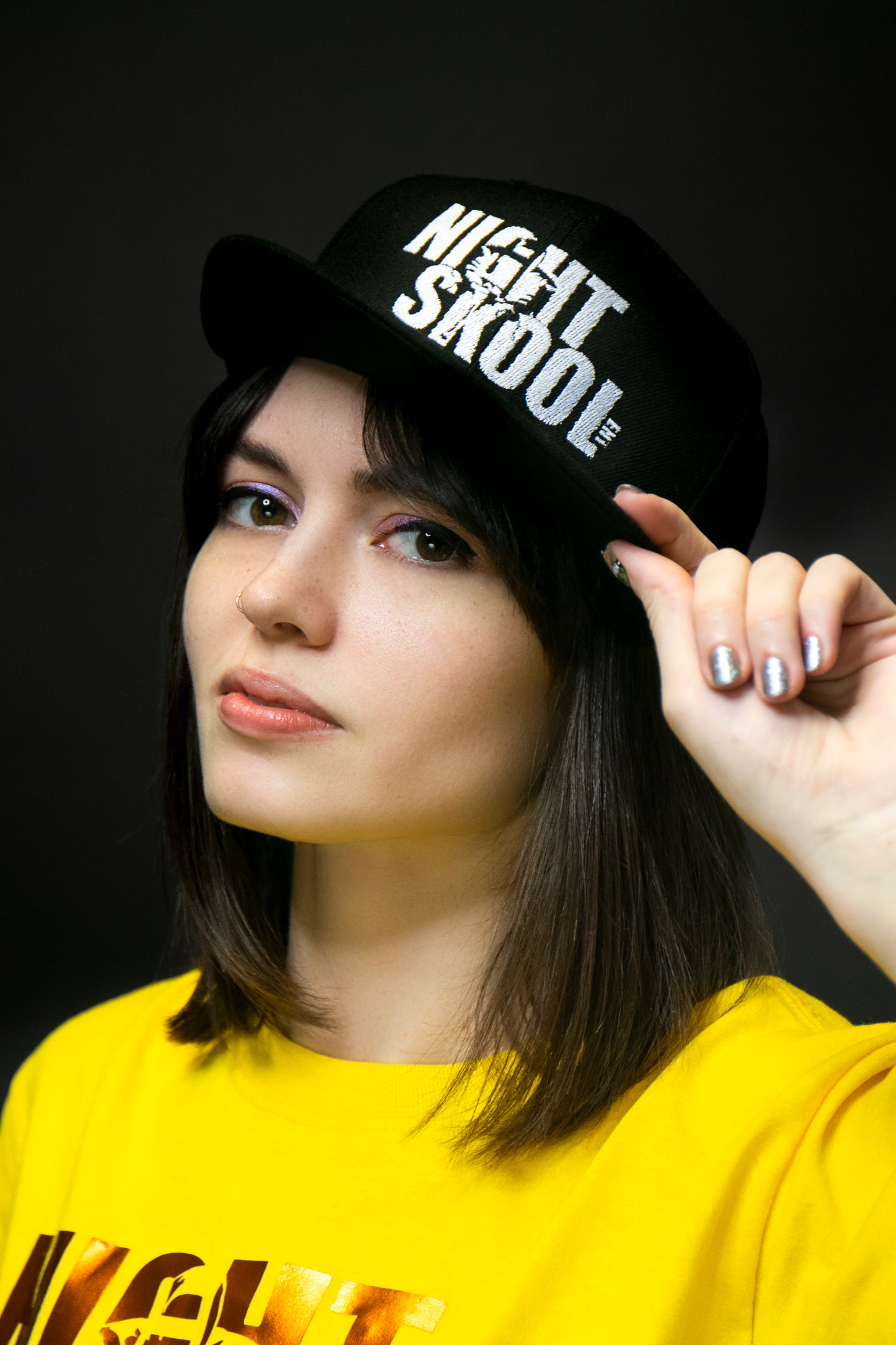 NightSkool Ent. Black Fitted Cap with White Print